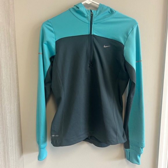 Nike Tops - Nike‎ Dri-FIT Pullover 1/4 zip Hoodie Running Jacket Women's S Teal Thumb Holes